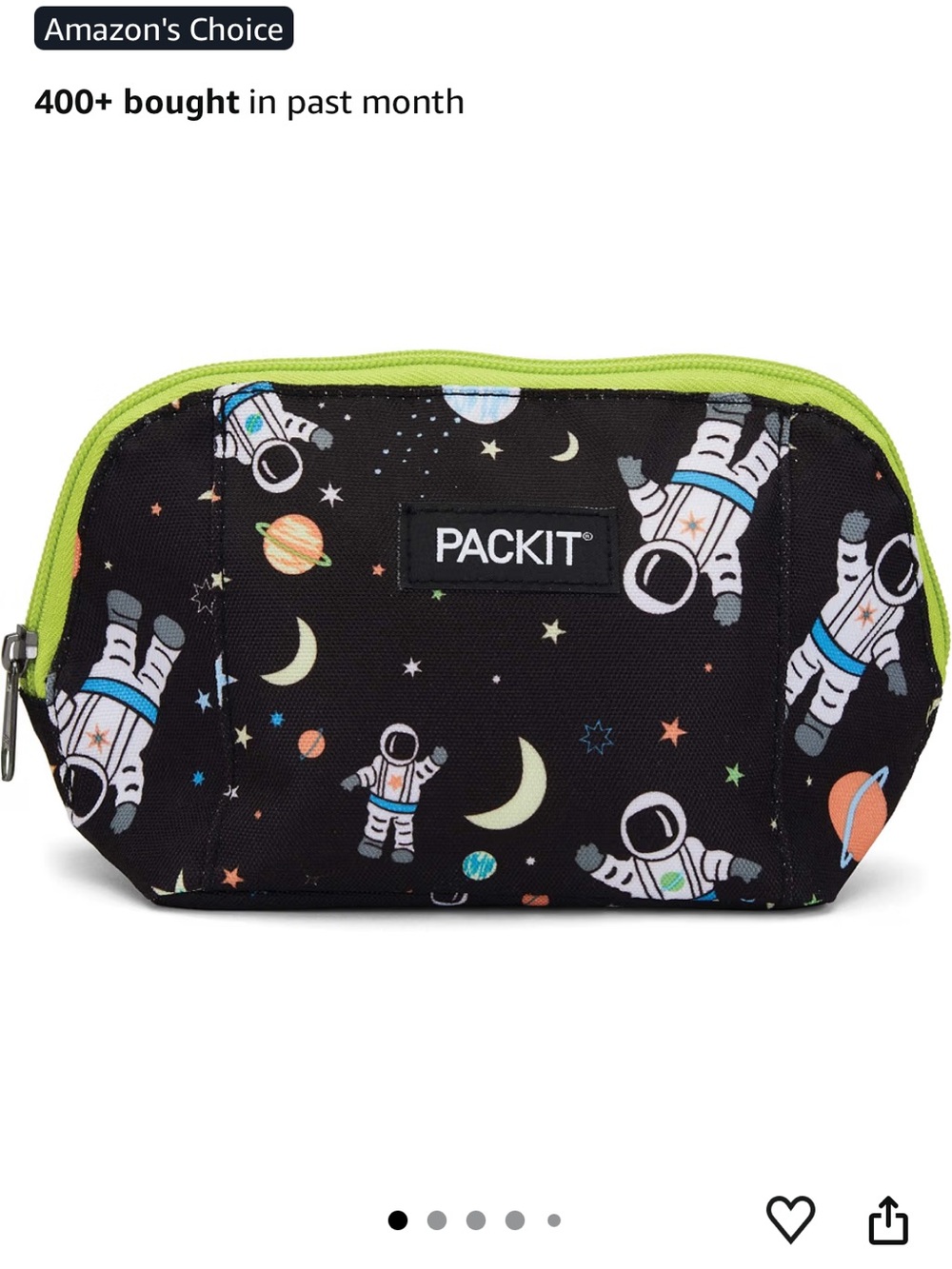 PackIt-Snack Bag Freezable Astronaut Print Pouch - Black with Lime Zipper
